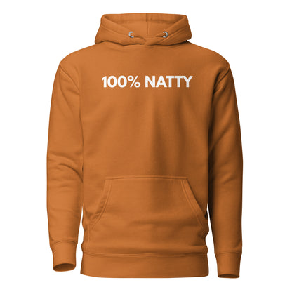 Adobe hoodie with white 100% Natty lettering, front view.