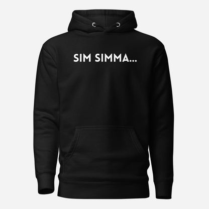 Black hoodie, front view, with white 'SIM SIMMA...' lettering.