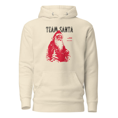 Bone hoodie, front view with a red Santa illustration and black "Team Santa" lettering.