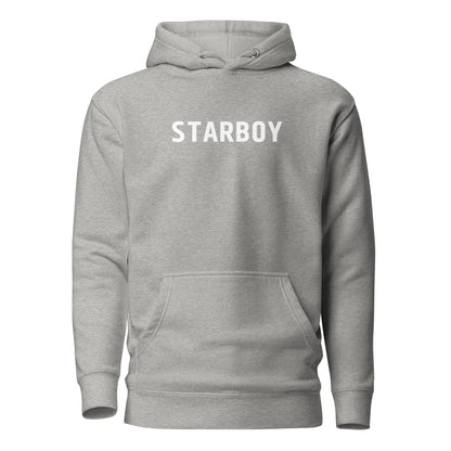 Carbon Grey hoodie, front view, with white 'STARBOY' lettering.