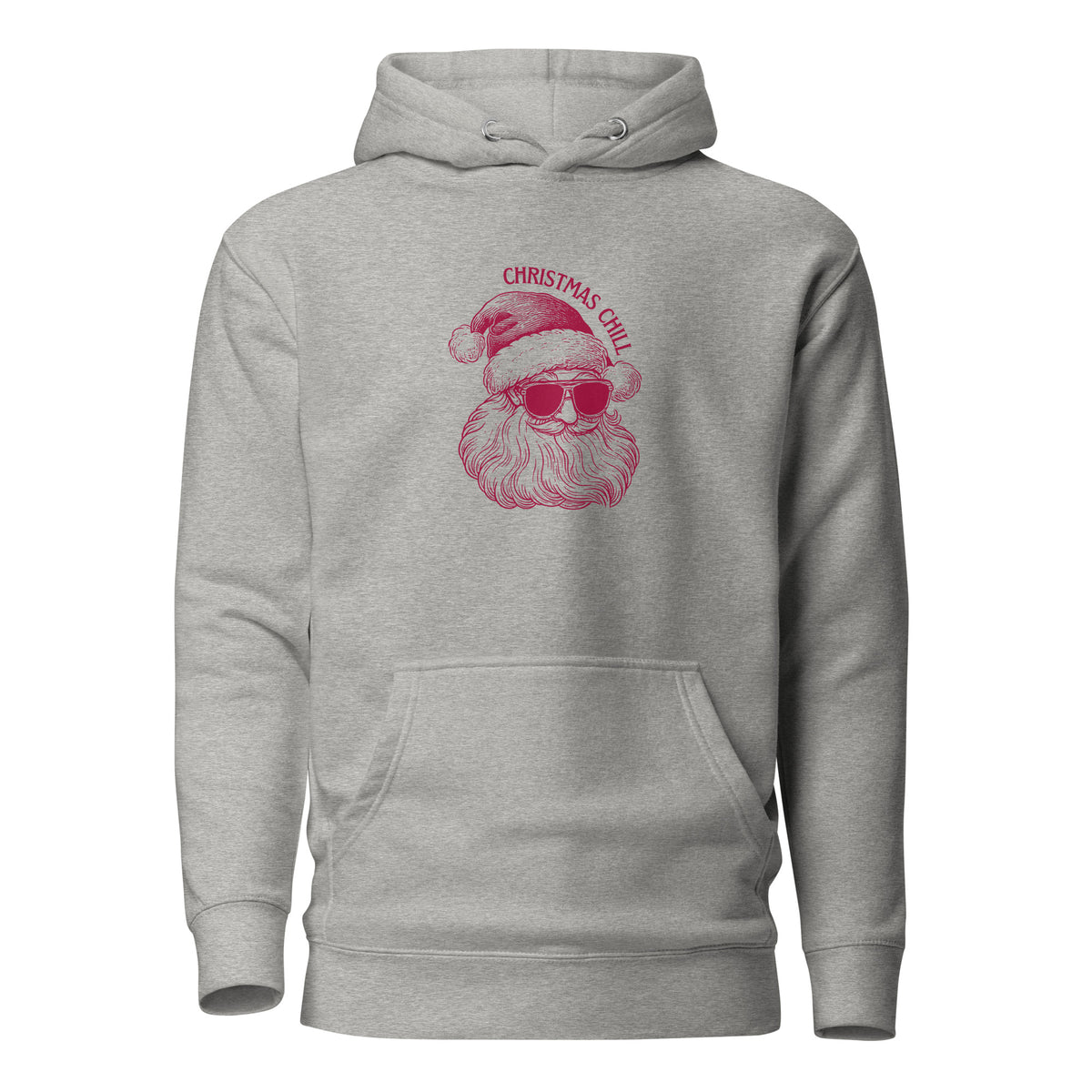 Carbon Grey hoodie, front view with a burgundy Santa face wearing sunglasses and "Christmas Chill" lettering.