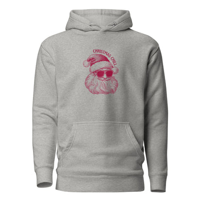 Carbon Grey hoodie, front view with a burgundy Santa face wearing sunglasses and "Christmas Chill" lettering.