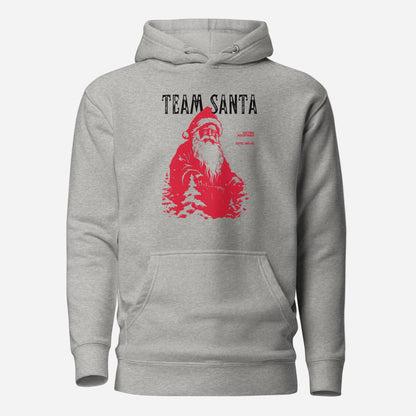 Carbon Grey hoodie, front view with a red Santa illustration and black "Team Santa" lettering.