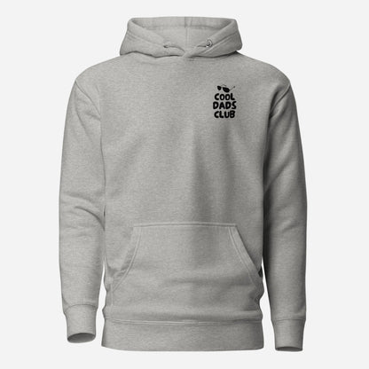 Carbon Grey hoodie with small black Cool Dads Club chest lettering, front view.