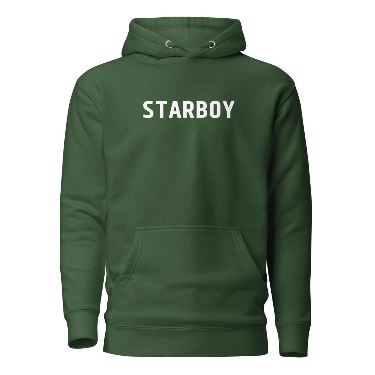 Forest Green hoodie, front view, with white 'STARBOY' lettering.