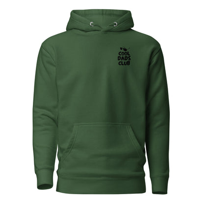 Forest Green hoodie with small black Cool Dads Club chest lettering, front view.