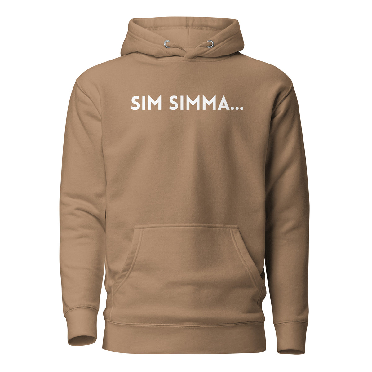 Latte hoodie, front view, with white 'SIM SIMMA...' lettering.