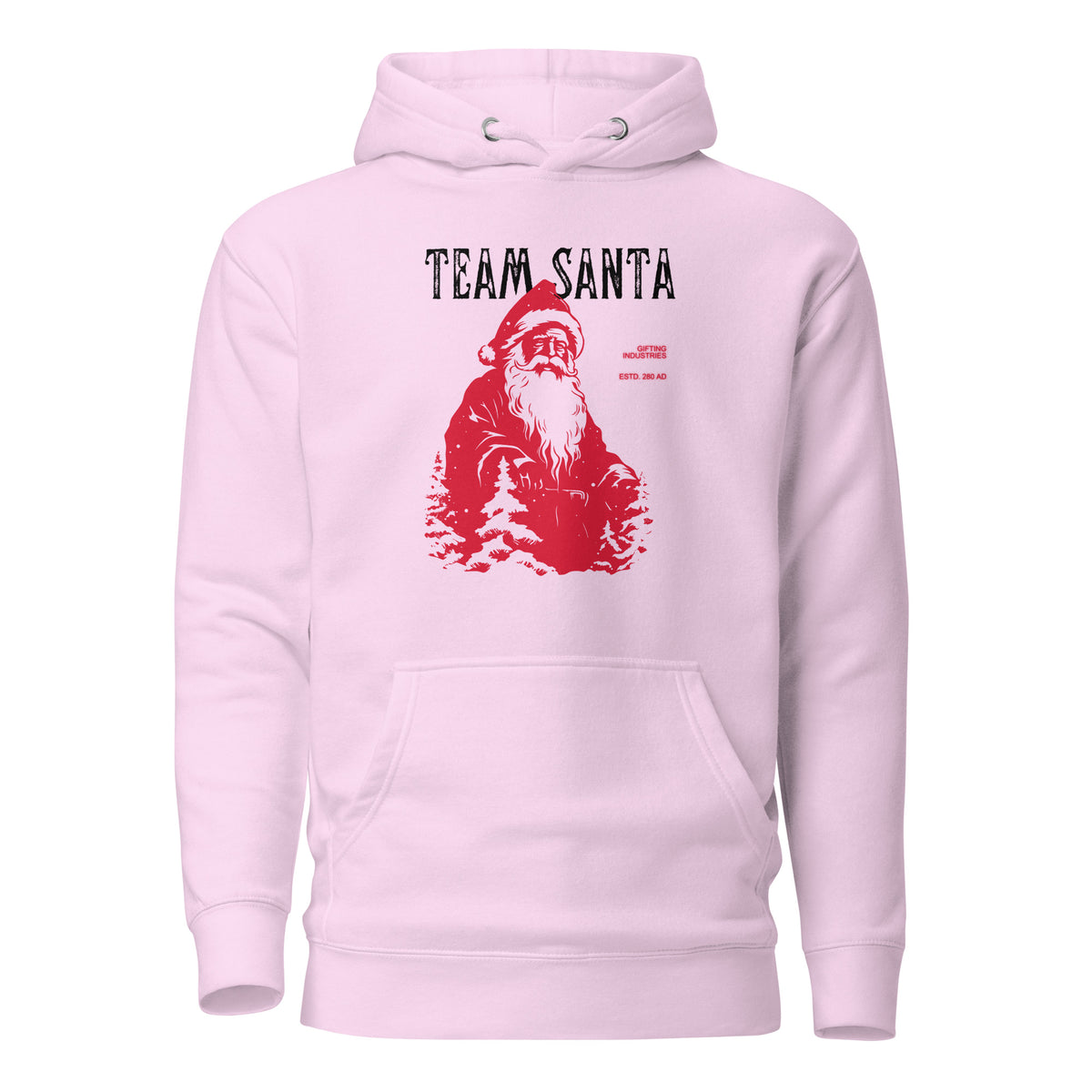 Lavender hoodie, front view with a red Santa illustration and black "Team Santa" lettering.