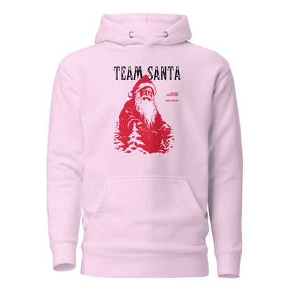 Lavender hoodie, front view with a red Santa illustration and black "Team Santa" lettering.