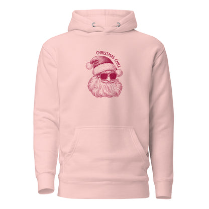 Light Pink hoodie, front view with a burgundy Santa face wearing sunglasses and "Christmas Chill" lettering.