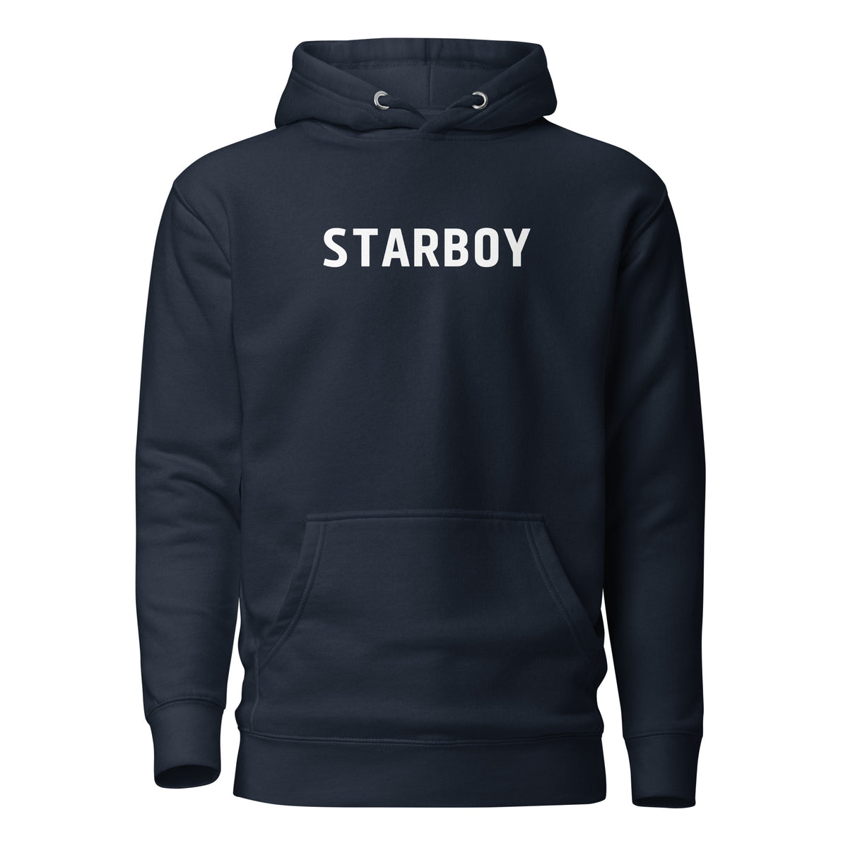 Navy Blazer hoodie, front view, with white 'STARBOY' lettering.