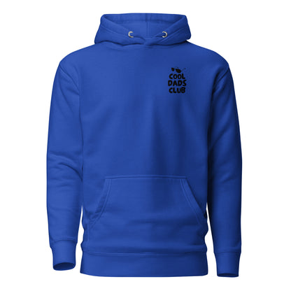 Team Royal hoodie with small black Cool Dads Club chest lettering, front view.