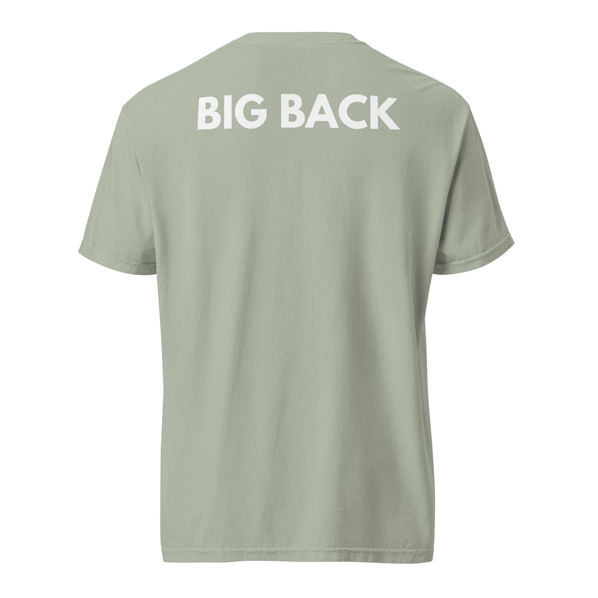 Bay T-shirt with white Big Back lettering, back view.