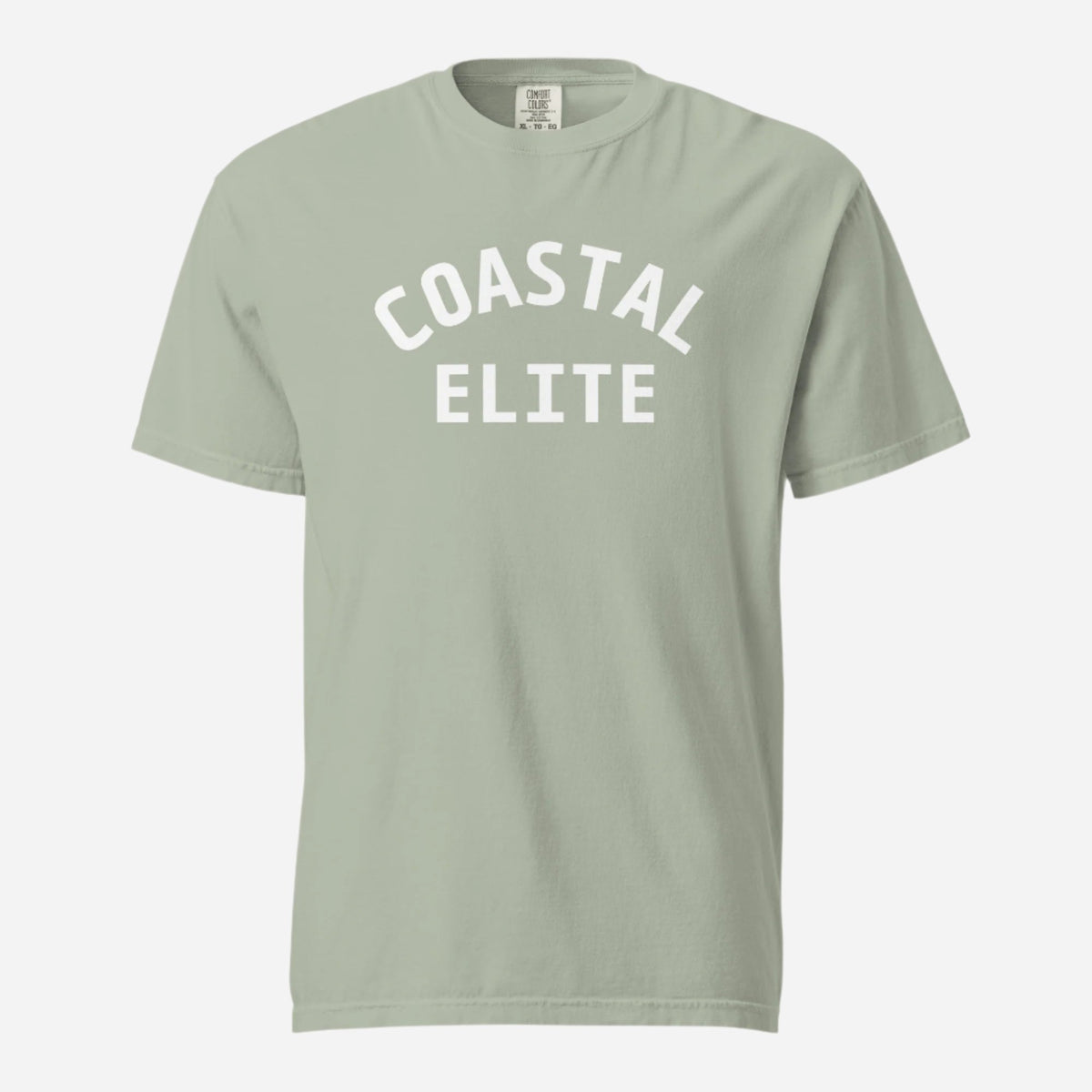 Bay T-shirt, front view with white arched "Coastal Elite" lettering.