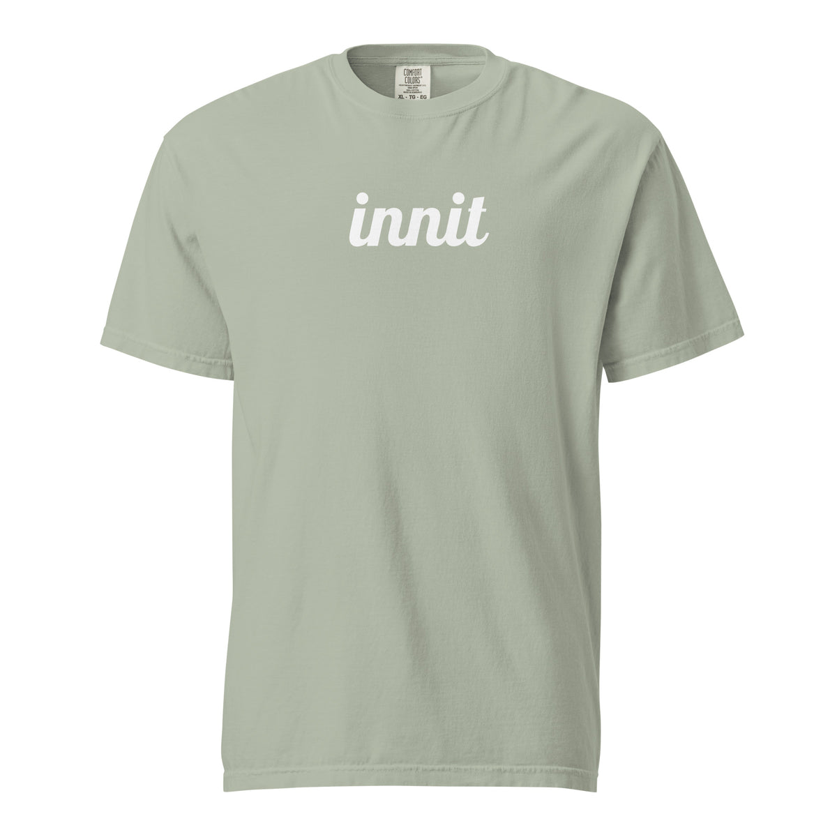 Innit T-shirt in Bay, front view with white "innit" lettering.