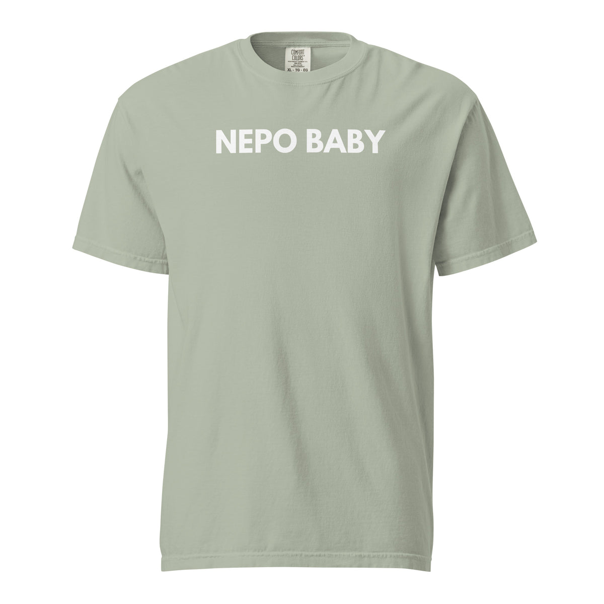 Bay T-shirt, front view, with white 'NEPO BABY' lettering.