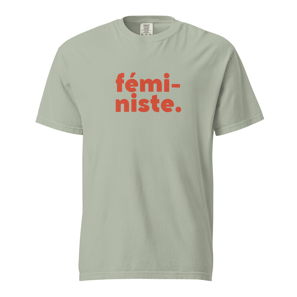 Bay T-shirt, front view with red "fÃ©mi-niste." lettering.