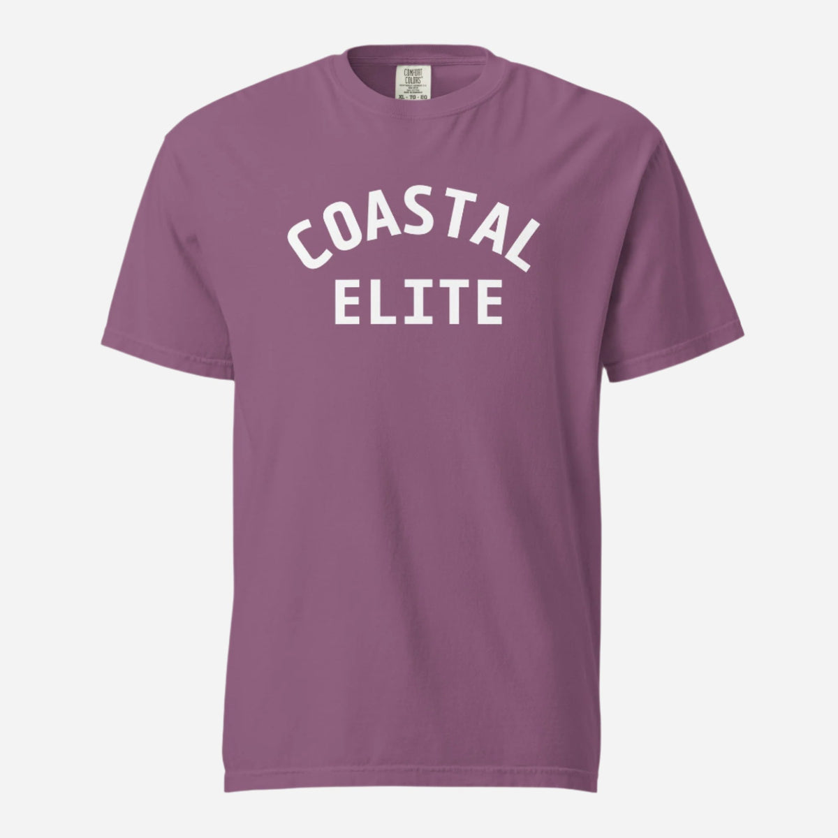 Berry T-shirt, front view with white arched "Coastal Elite" lettering.