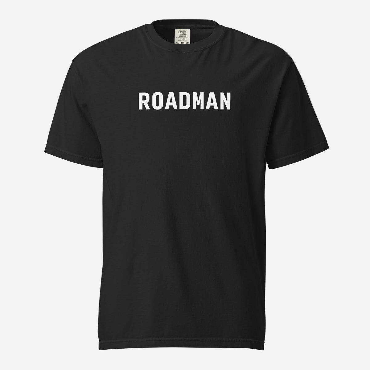 Black T-shirt, front view, with white 'ROADMAN' lettering.