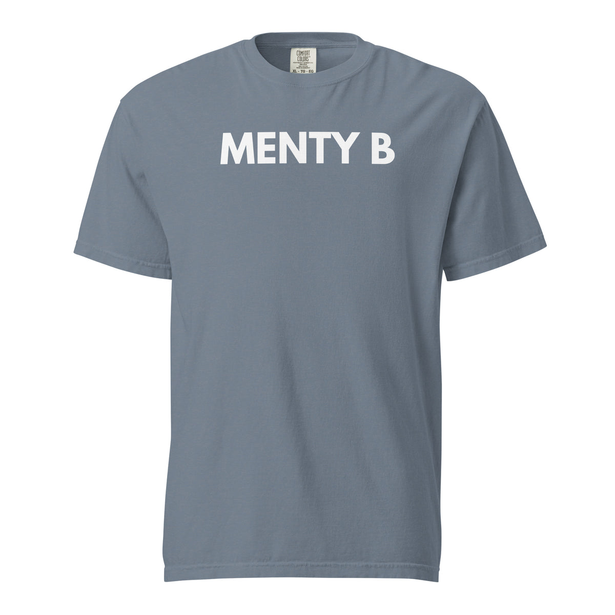 Blue Jean T-shirt, front view with white "MENTY B" lettering.