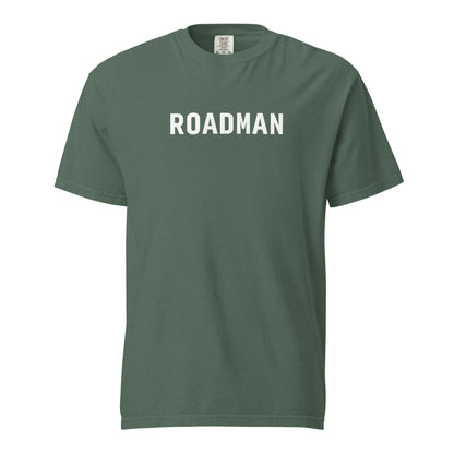 Blue Spruce T-shirt, front view, with white 'ROADMAN' lettering.