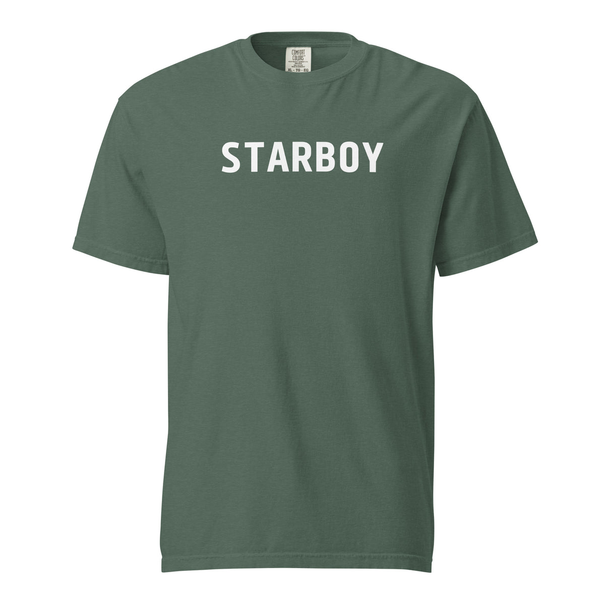 Blue Spruce T-shirt, front view with white "STARBOY" lettering.
