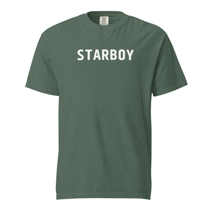 Blue Spruce T-shirt, front view with white "STARBOY" lettering.