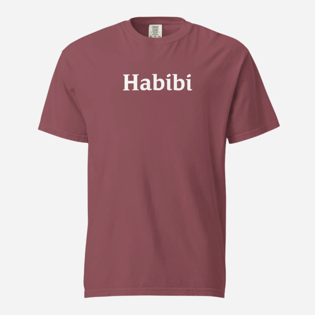 Brick T-shirt, front view with white "Habibi" lettering.