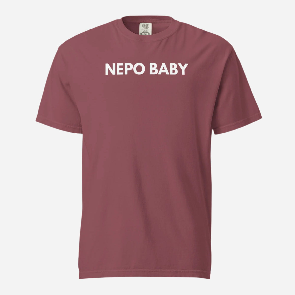 Brick T-shirt, front view, with white 'NEPO BABY' lettering.