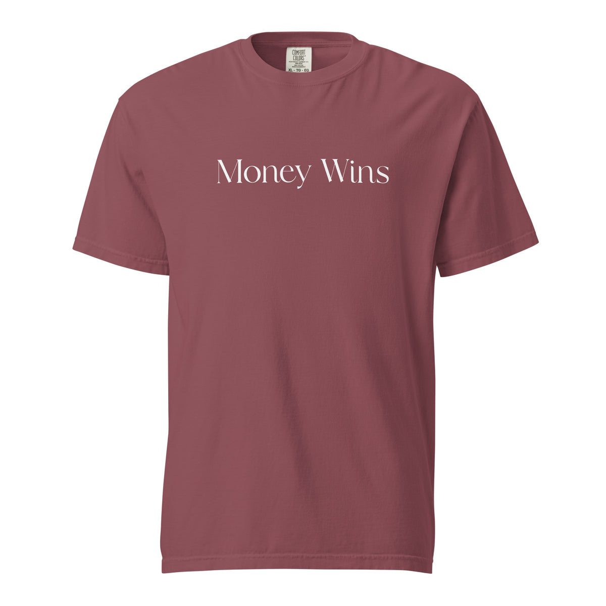 Brick T-shirt, front view, with white 'Money Wins' lettering.