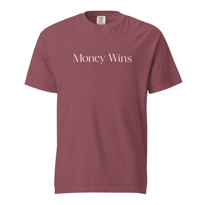 Brick T-shirt, front view, with white 'Money Wins' lettering.