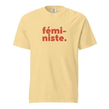 Butter T-shirt, front view with red "fÃ©mi-niste." lettering.