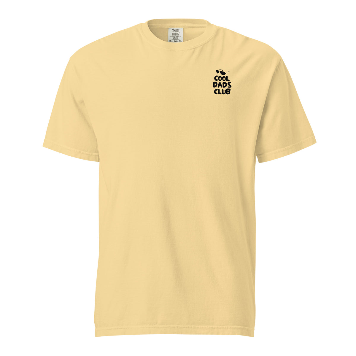 Butter T-shirt, front view, with small black 'Cool Dads Club' chest lettering.