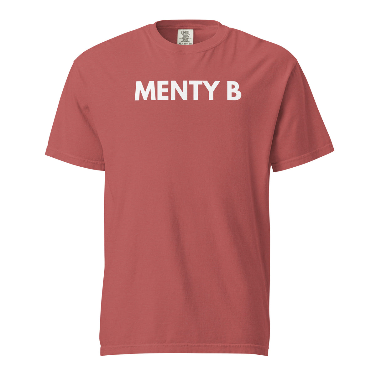 Crimson T-shirt, front view with white "MENTY B" lettering.