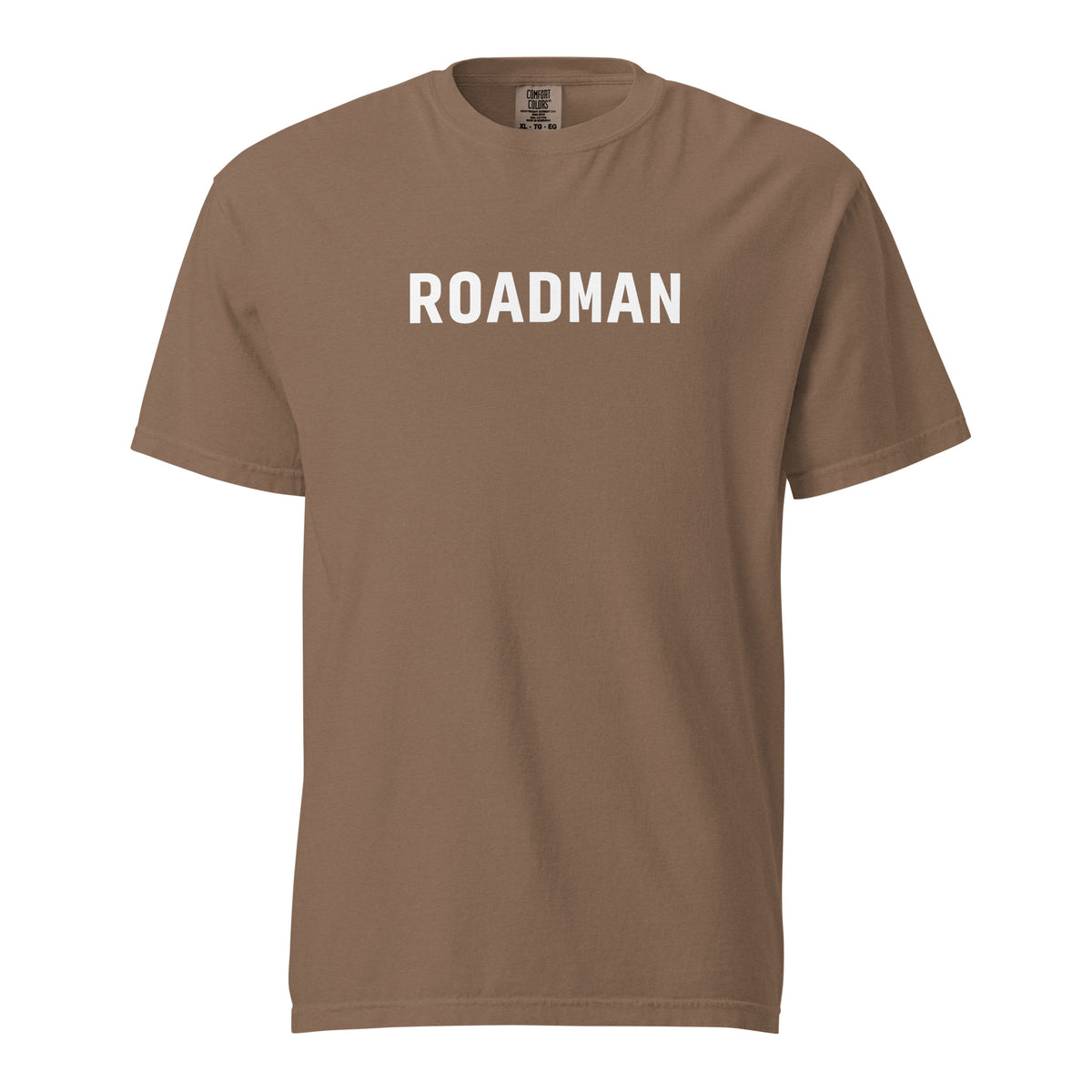 Espresso T-shirt, front view, with white 'ROADMAN' lettering.