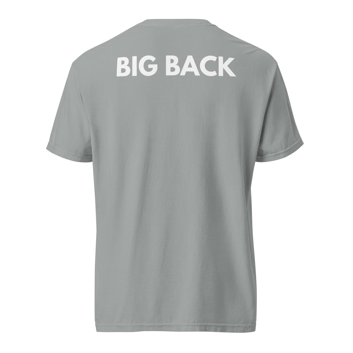 Granite T-shirt with white Big Back lettering, back view.