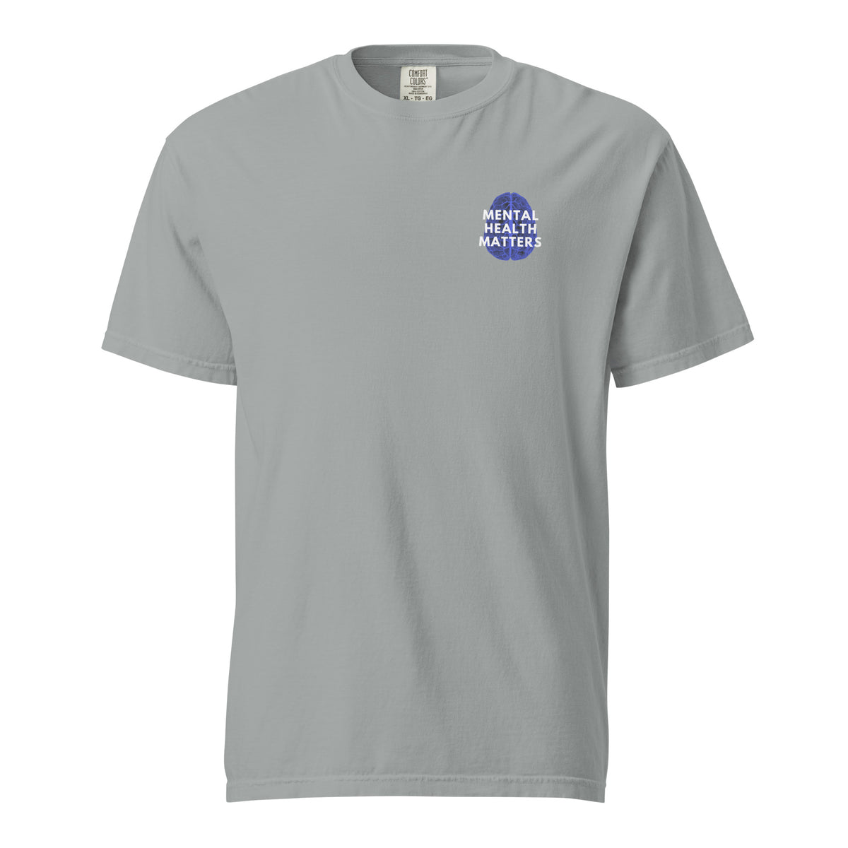 Granite T-shirt, front view with a small blue-and-white "Mental Health Matters" chest design.