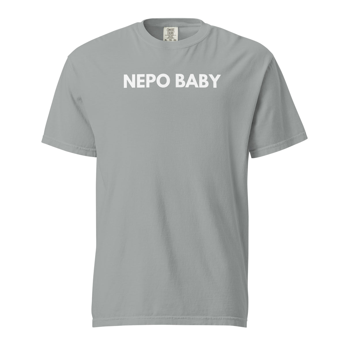 Granite T-shirt, front view, with white 'NEPO BABY' lettering.