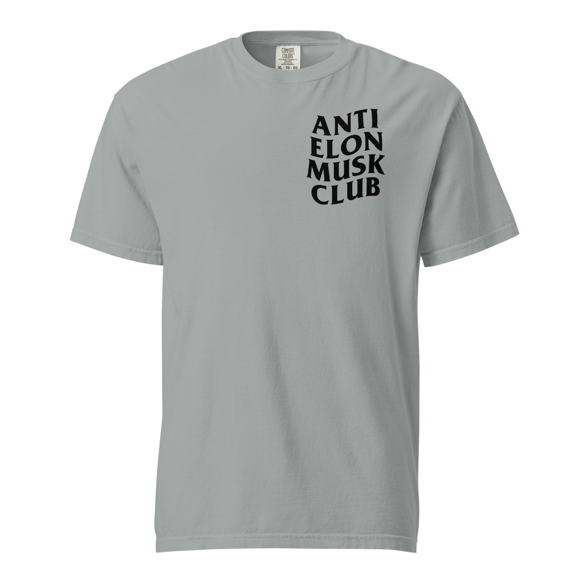 Granite T-shirt, front view with small black "Anti Elon Musk Club" chest lettering.
