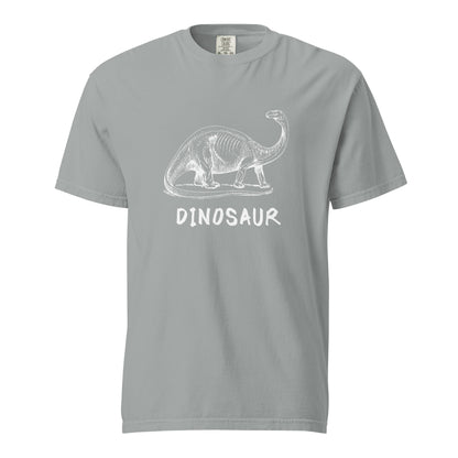 Granite T-shirt with a white dinosaur illustration and Dinosaur lettering, front view.