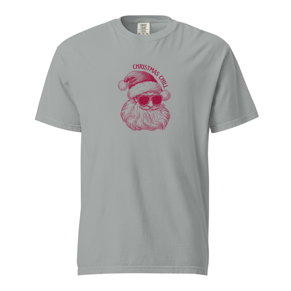 Granite T-shirt with a red Santa face in sunglasses and Christmas Chill text, front view.