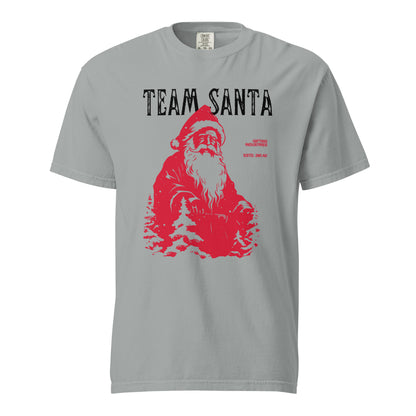 Granite T-shirt, front view, with a red Santa and tree illustration beneath black 'Team Santa' text.
