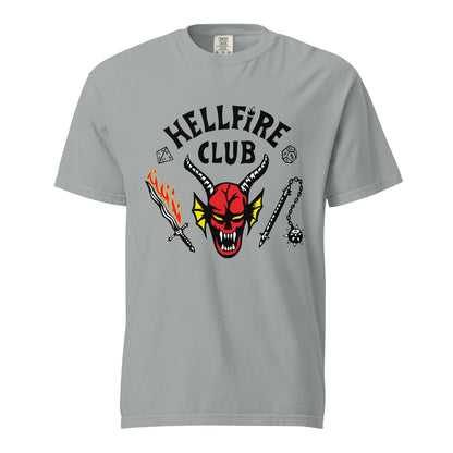 Granite T-shirt, front view, with a red horned face beneath black 'Hellfire Club' lettering.