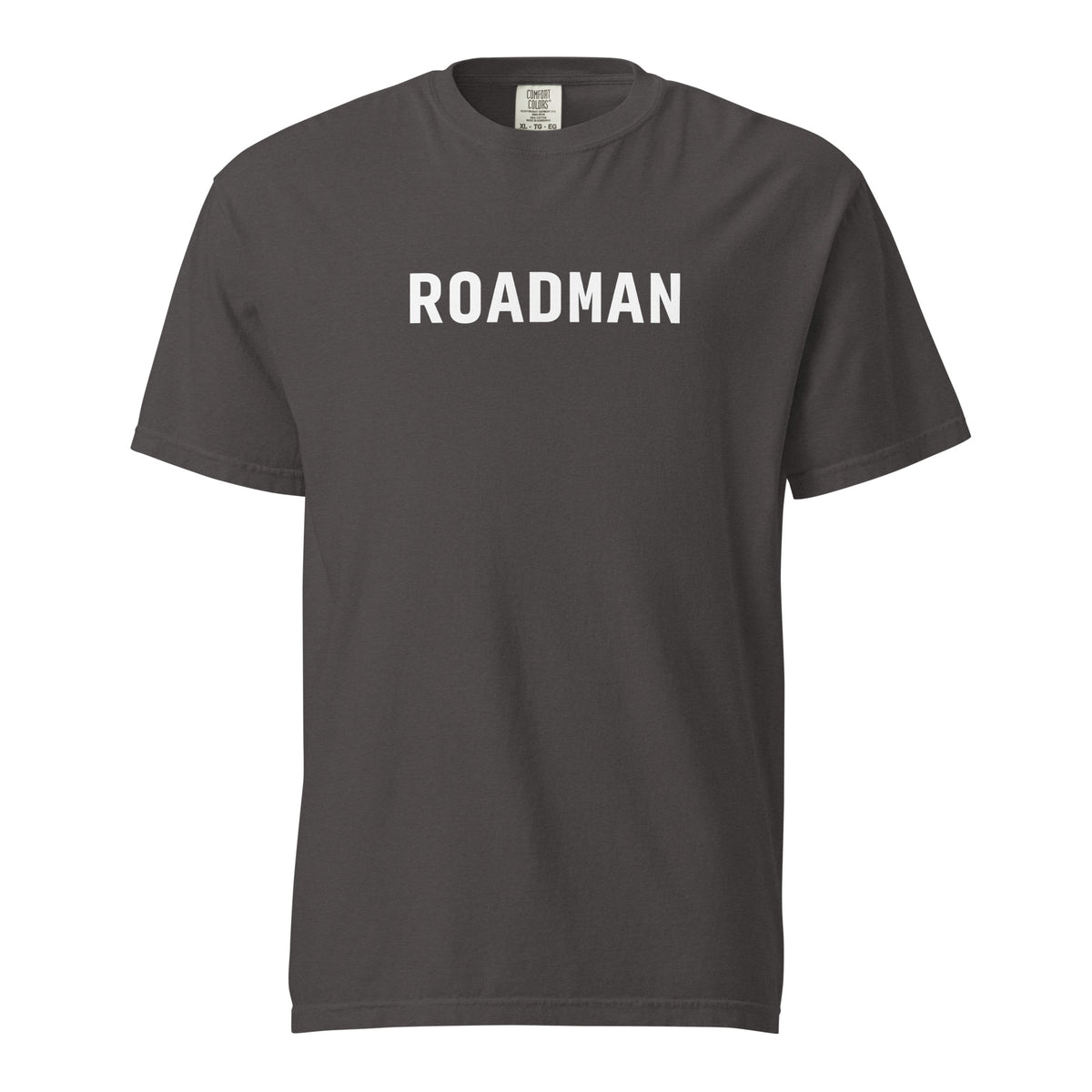 Graphite T-shirt, front view, with white 'ROADMAN' lettering.