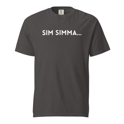 Graphite T-shirt, front view with white "SIM SIMMA..." lettering.