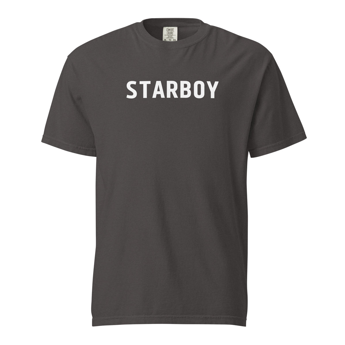 Graphite T-shirt, front view with white "STARBOY" lettering.