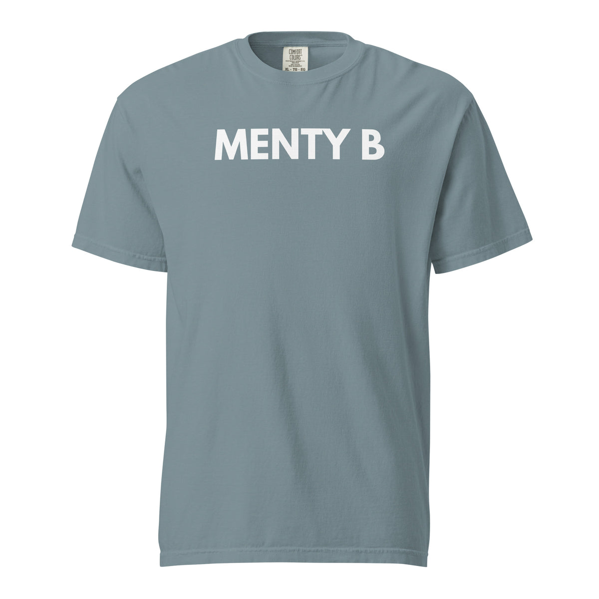 Ice Blue T-shirt, front view with white "MENTY B" lettering.