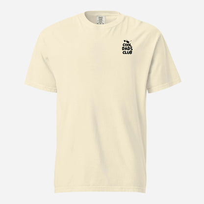 Ivory T-shirt, front view, with small black 'Cool Dads Club' chest lettering.