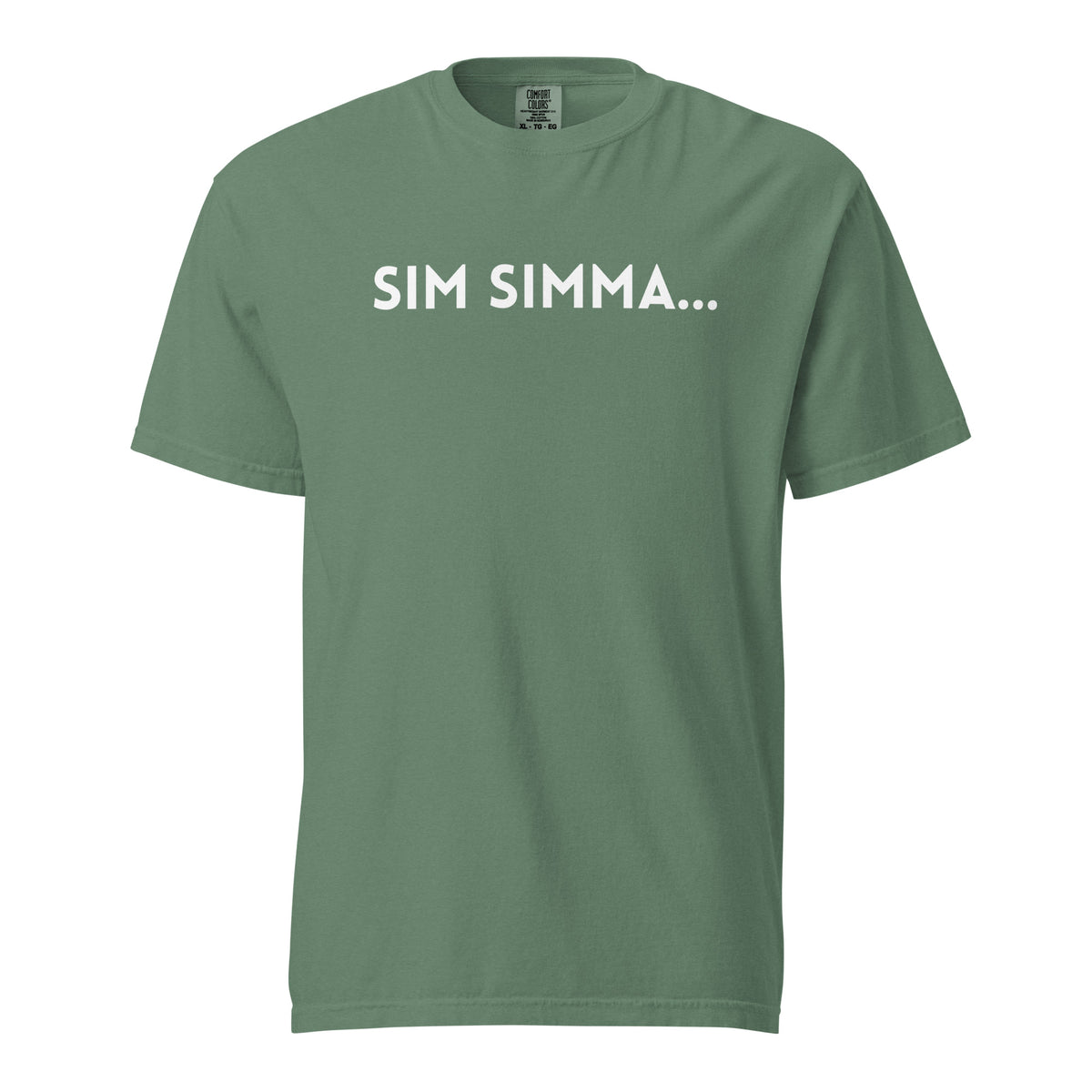 Light Green T-shirt, front view with white "SIM SIMMA..." lettering.