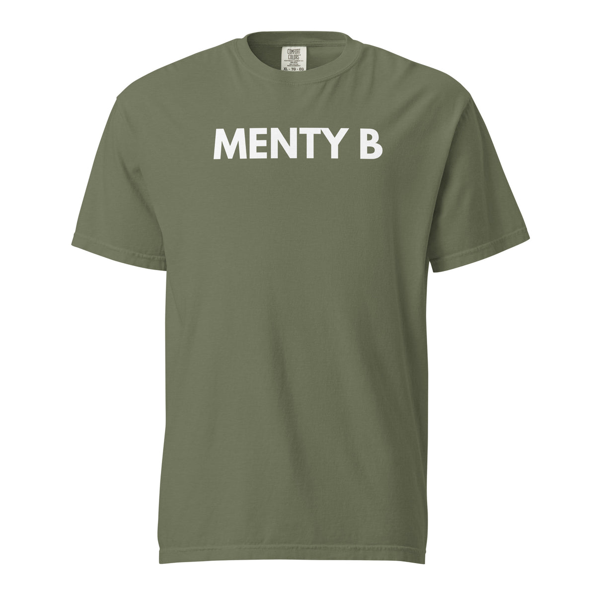 Moss T-shirt, front view with white "MENTY B" lettering.